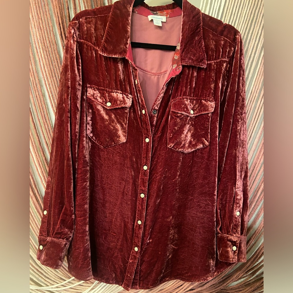 Sundance Velvet Button-Up Shirt in Rich Burgundy